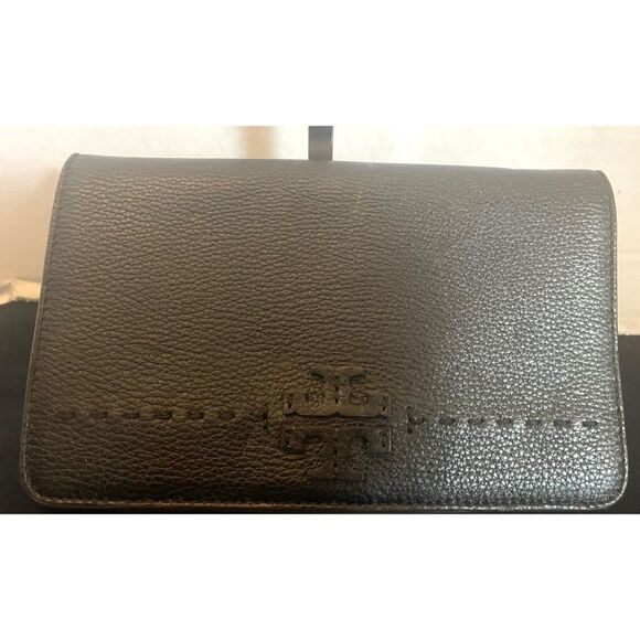 Tory Burch McCraw Black Leather Crossbody Bag Wallet Clutch Purse - Picture 2 of 13